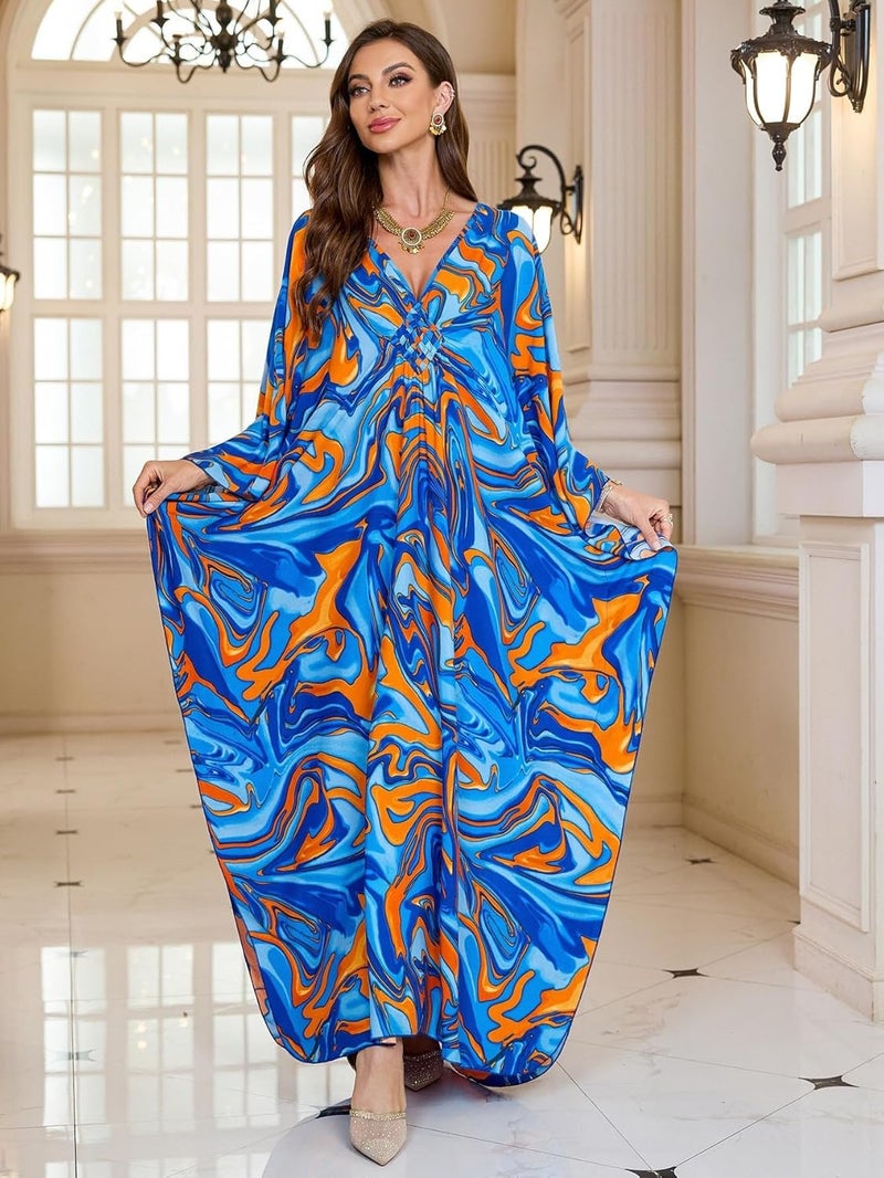 KEYLORTING Women’s Kaftan Beach Cover Up Dress Plus Size Summer Swimsuit Loungewear Maxi Dress - Image 2